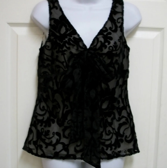 TAPEMEASURE BLACK VELVET BURNOUT VERSATILE LONG TIE SASH SLEEVELESS TOP 6 - Picture 4 of 11